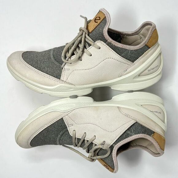 ECCO Biom Street Lace Gravel Wild Dove Gray and Cream Leather Sneaker Size 6.5 - Picture 4 of 11